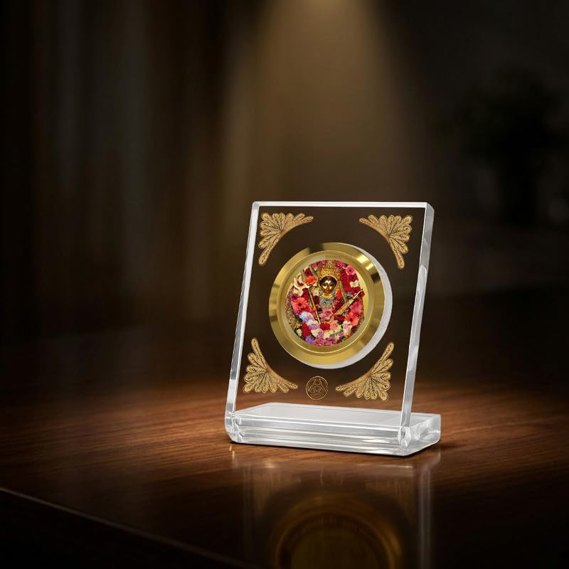 Image of DIVINITI 24K Gold Plated Katyayani MATA Acrylic Frame for Car Dashboard, Home Temple & Office Table | Premium Spiritual Gift, Blessings for Protection & Positivity, 8x7 cm Decorative Showpiece