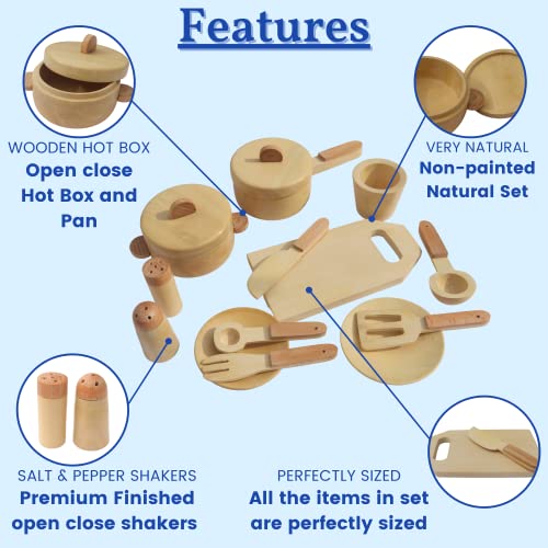 Image of Gift Equals Love Wooden Kitchen Set Toy Natural Cooking Sets Pretend Play Toys for Little Boys and Girls and Kids Age 3+ (Premium)