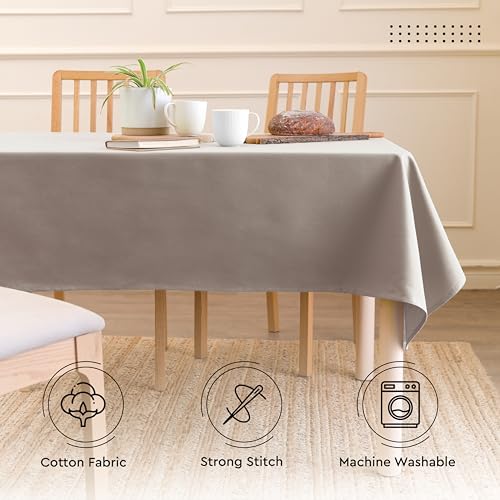 Image of Encasa XO Dining Table Cover Cloth for 4 to 6 Seater | 140x180 cm Cotton Canvas Rectangular Table Cloth | Machine Washable Tablecloth for Indoor & Outdoor Use - Beige Solid Color