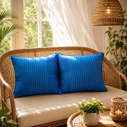 Image of RANGBHAR Handloom 100% Cotton Cushion Cover Set of 2 | Cushion with All-Around Piping for Premium Finish | 16x16 Inches Hand Woven Striped Cushion Covers - Blue