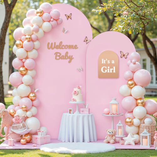 Image of 7.2FT 6FT Arch Backdrop Cover for Wedding, Set of 2 Stretchy Spandex Fitted Arch Stand Cover for Baby Shower, Birthday Party Decor, Chiara Backdrop Cover with Double-Sided Design(Pink)