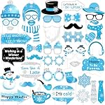Winter Photo Props, 43Pcs Winter Wonderland Party Decorations Photo Props, Snowflake Photo Booth Props Kit for Snowman Winter Wonderland Party Snowflake Holiday Decorations