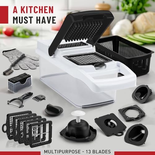 Image of 25-in-1 Vegetable Chopper & Mandoline Slicer - Food Chopper with Container & Veggie Spiralizer - Vegetable Cutter, Dicer, and Slicer for Salad, Onion, Potato, and Tomato - Kitchen Gadget - 13 Blades