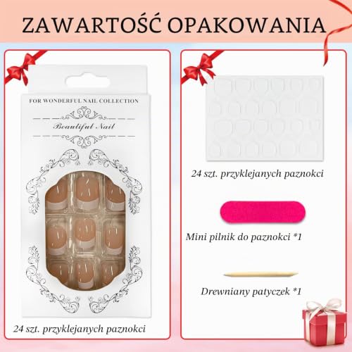 24 sztuki sztucznych paznokci kwadratowe krótkie białe końcówki francuskie sztuczne paznokcie akrylowe tłoczenie pełne pokrycie sztuczne paznokcie dla kobiet dziewcząt dekoracja zdobienia paznokci