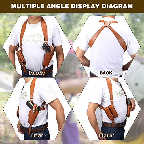 Shoulder Holster General Vertical Gun Holster Adjustable Leather Gun Holster For Concealed Carry With Double Magazine Pouch Adjustable For Glock 1911 And Most Kinds Of Pistols-Right Hand & Brown #TOP2