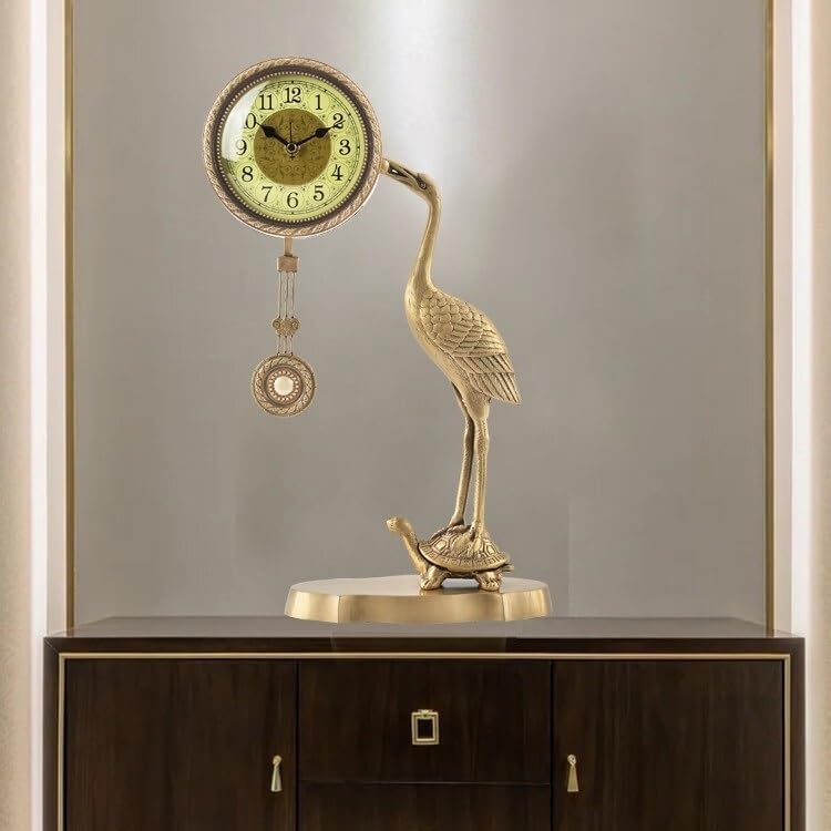 Décorative Horloge de Bureau en Laiton Style Chinois, Horloge décoration Salon, Table rétro pour Bureau Chambre Table(Brass)