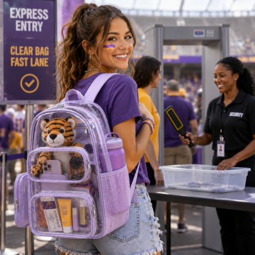 Image of BTOOP Clear Backpack Heavy Duty Transparent Backpack 17 inch See Through Bookbag for College Work Festival Security Padded Strap (Purple)
