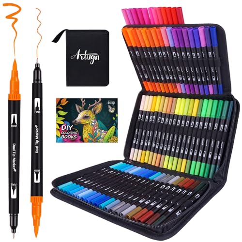 Artugn Dual Markers Brush Pens for Adult Coloring Books, 72 Colors Art Marker Set with Fine & Brush Tip Pen for Bullet Journaling, Coloring, Drawing, Hand Lettering, Calligraphy, Art Supplies by Artugn - Used condition - US$17.99