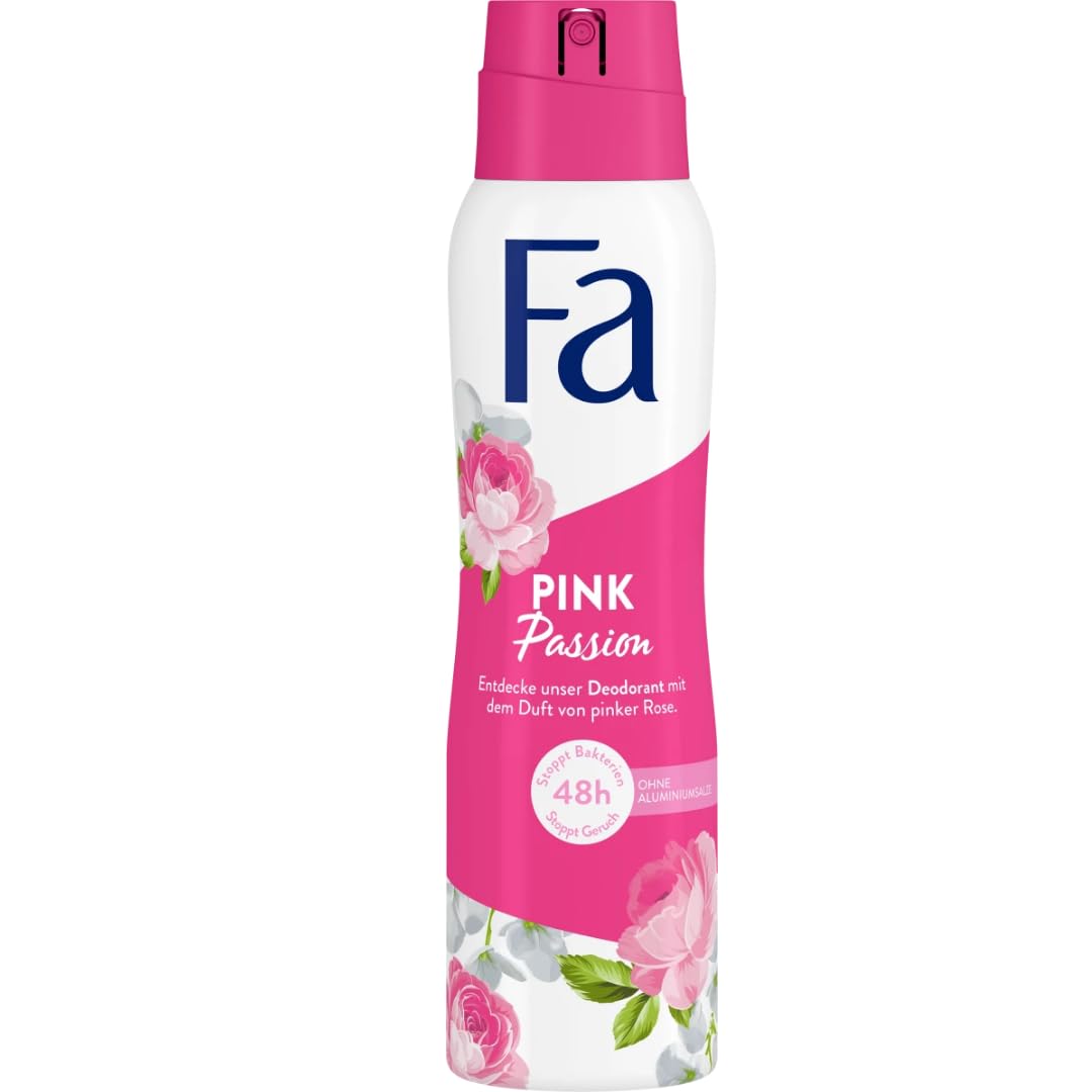 Deospray Pink Passion pinke Rose 48h Deo-Schutz ohne Aluminiumsalze 150 Mililiter x 10 STÜCK mit Pufai Grocery