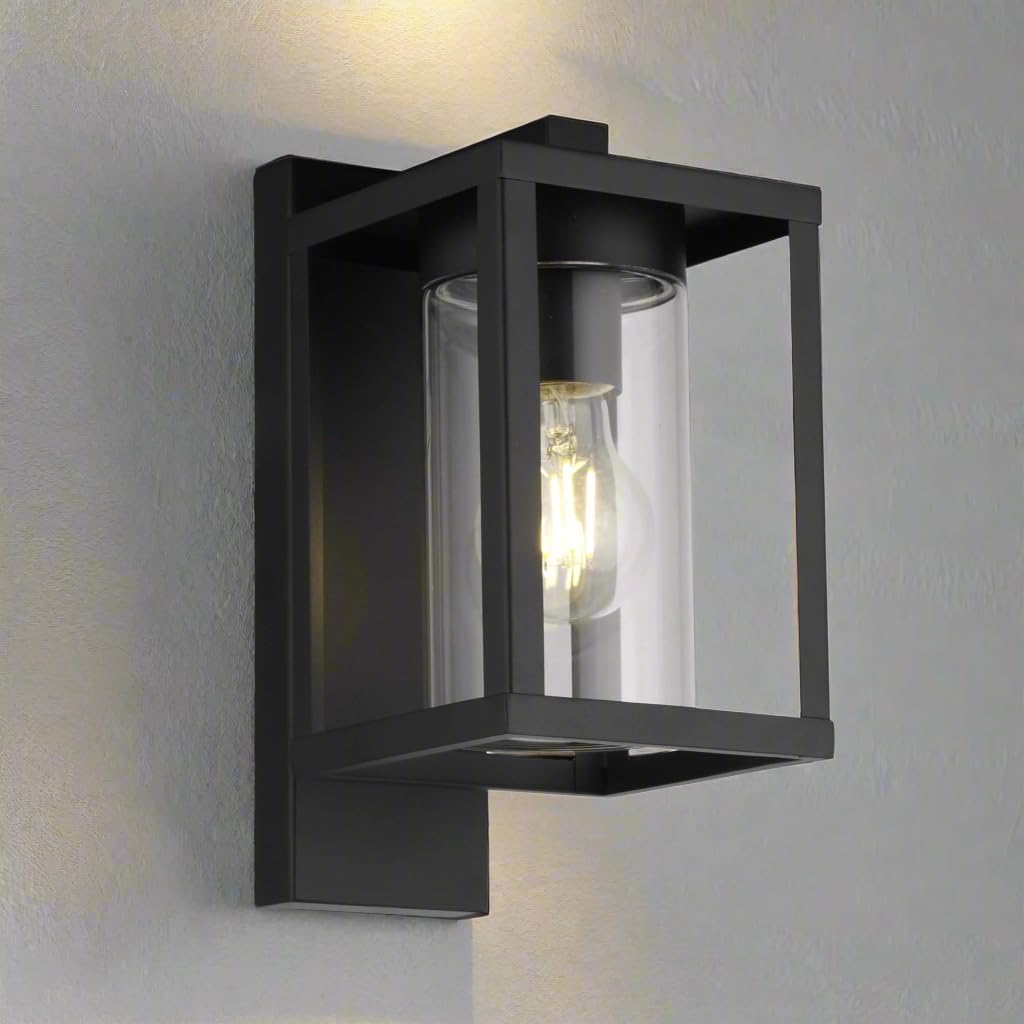 CGC Lighting Outdoor Outside Wall Light Black Security LED Modern, E27 Bulb, Mains Powered, Garden, Porch, Patio (Black) - Image 2