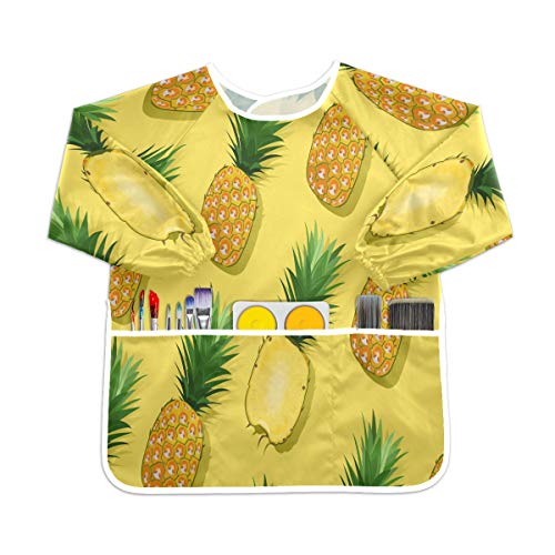 パイナップルイエローアート幼児の子供のエプロン防水絵画アーティストのよだれかけのスモック、年齢1-6のための子供の芸術のスモック
