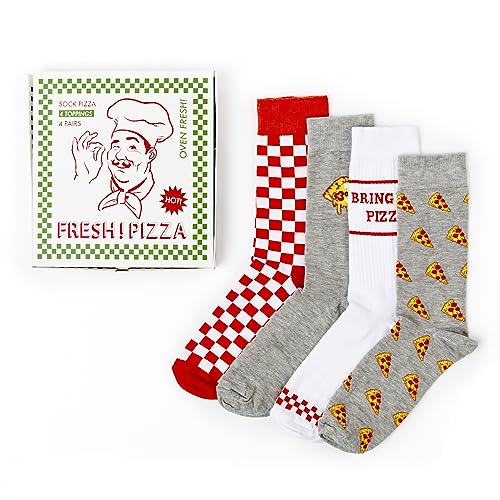 Pizza Socks Gift Box | Urban Eccentric Fresh Pizza | Cotton Rich | 4 Pairs Novelty Socks for Men & Women | US Size Mens 712 / Womens 8.513.5
