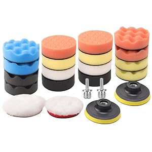 ZFE 3”(80mm) Drill Polishing Kit, 22Pcs Car Polishing Foam Buffing Pads for Drill, Detail Polishing Kit Wool Pads Wax Buffer Polisher Attachment with M14 Thread Backing pad Adapters