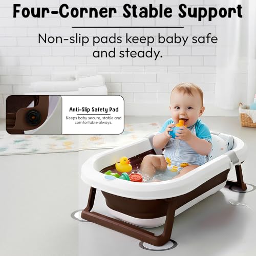 Image of StarAndDaisy Bath Tub for Baby 0-3 Years /Foldable Bath tub for Kids with Cushion, Space Saving Design, Newborn Baby Folding Bathing Tub Girls & Boys, Easy to Store -Brown