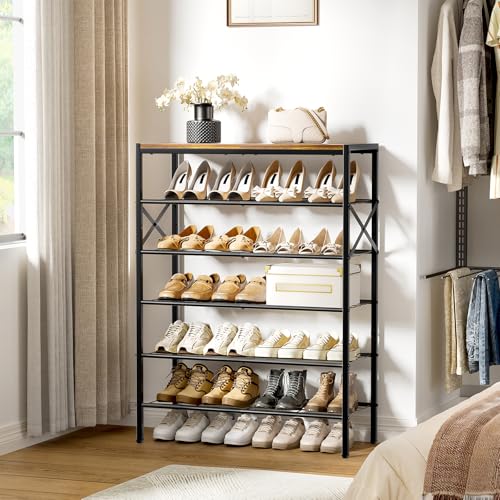 UNITSTAGE 6 Tier Metal Shoe Rack with Wood Top, 18-24 Pairs by UNITSTAGE - Used condition - Image 2