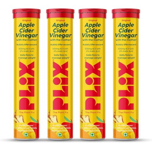 Image of THE PLANT FIX Apple Cider Vinegar Effervescent Tablet with mother | Supports Metabolism & Appetite Control I With 500mg ACV, Vit B6 & B12 I No Maltodextrin, No Added Sugar I Pack of 4 (60 tablets)