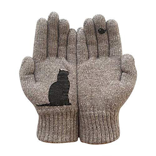 Women's Cute Cat Print Gloveswinter Gloves Warm Lining Mittens- Cozy Wool Knit Thick Gloves Novelty Mittens Winter Cold Weather Accessories