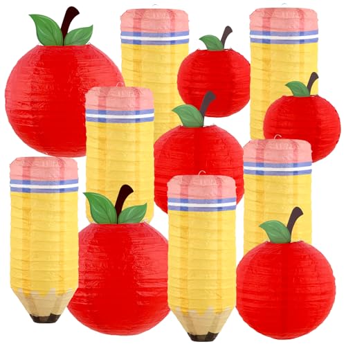 Image of 12Pcs Classroom Decor Red Apple Paper Lanterns Pencil Hanging Lanterns Back to School Decorations Hanging for First Day of School Party Decoration (6PCS Apples+6PCS Pencils)