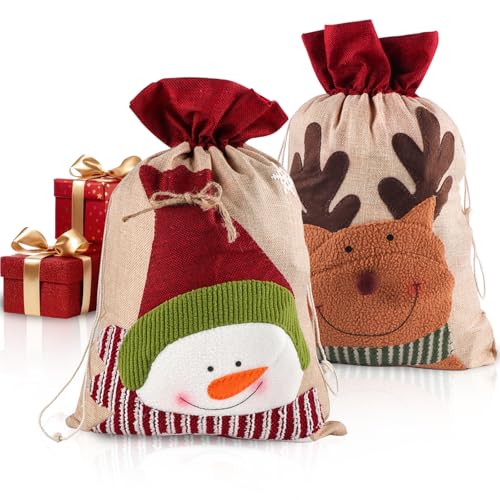 2 Stück Große Weihnachtsmann Sack, 50x34cm Weihnachtssäcke mit...