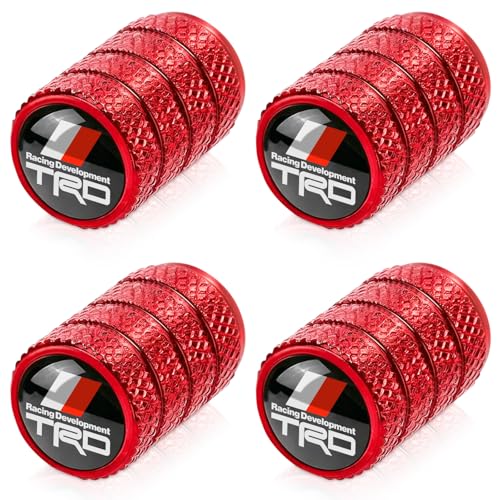 4pcs Tire Valve Stem Caps Compatible with Toyota TRD Sequoia Tundra Tacoma 4Runner Trucks Series Stem Cap Universal Car Air Cover Car Accessories for Cars SUV Truck Motorcycles Red