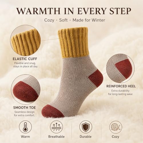 Image of Winter Women Socks 5 Pairs Vintage Wool Casual Thermal Crew Socks
