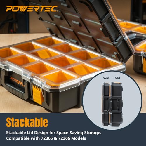 POWERTEC-Small-Parts-Organizer-Tool-Box--20-Compartments-IP65-Water-Dust-Protection-Stackable-Storage-with-Interlocking-Latch-Removable-Bin-Divider-Clear-Lid-Portable-Design-2PK-72366-P2