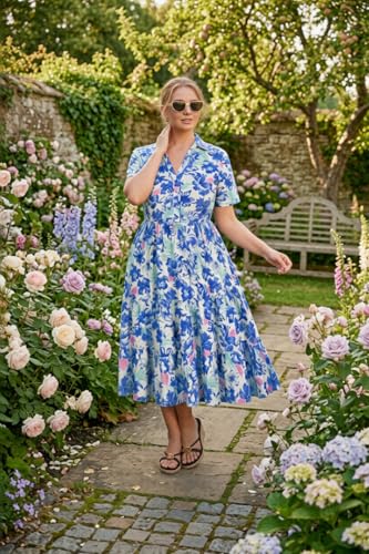 Image of CARCOS Plus Size Dresses for Curvy Women Collared Vneck Short Sleeve Dresses Midi Summer Ruffle Dress with Pocket XL-5XL