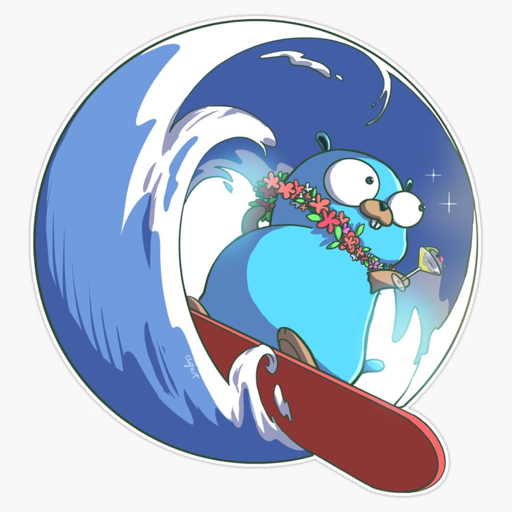 Golang Gopher Go Surfing Vinyl Sticker Waterproof Decal Laptop Wall Window Bumper Sticker 5"