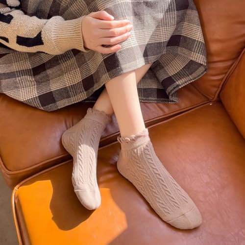 Lace Socks Shallow Mouth Breathable Cotton Socks Soft Hollow Women's Socks(Light coffee)4