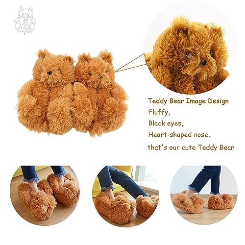 Cute Teddy Bear Slippers Fashion Soft Plush Teddy Bear House Slippers Indoor Anti-Slip Faux Fur Warm Shoes For Women And Girls3