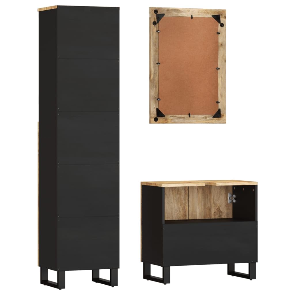 LAPOOH Conjunto de Muebles de baño 3 Piezas Madera Maciza de Mango, Muebles para Baño, Muebles para Lavabo, Armario Baño - 3200637