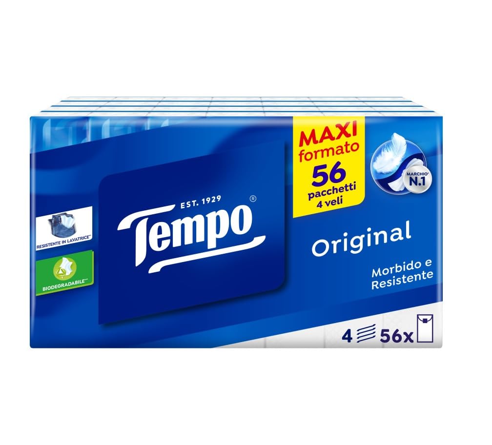 Tempo Fazzoletti Time Classic Tissue,4 Ply- Pack of 56