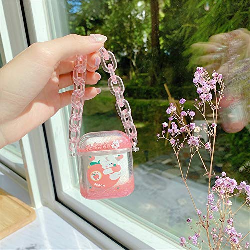 Sgvahy Cute Airpod Case For Apple Airpods 1&2 Kawaii Clear Liquid Sequins Airpod Case Cover Silicone Protective Airpod Case 1St 2Nd Generation Wireless Charging Box With Color Chain (Bunny Peach) #TOP3
