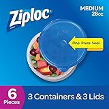 Ziploc Food Storage Containers, Perfect for on-the-go snacking, BPA Free, Medium Round, 3 Count