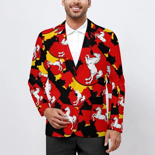 Flag Map of Lower Saxony Men's Slim Suit Long-Sleeve Prom Tuxedo Classic Two Button Business Jacket2