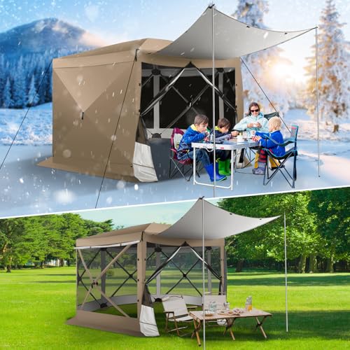 Image of COBIZI 12x12 FT Pop Up Canopy Extendable Tent, Gazebos On Clearance with Removable Roof, Screened in Gazebo with sidewalls, Screen Tents Portable carpas para Patio for Outdoor Camping,Backyard,Khaki