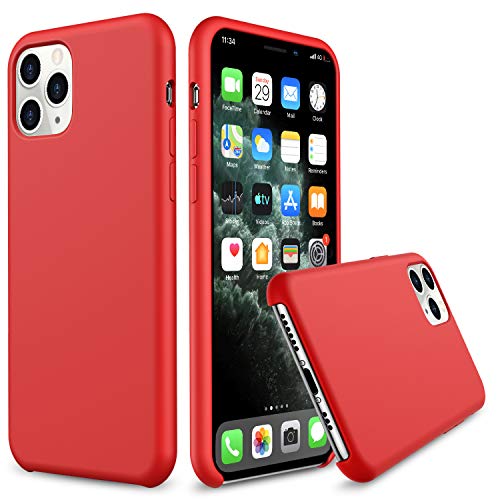 AnsTOP Liquid Silicone Case Compatible with iPhone 11 Pro, Anti-Slip Gel Rubber Cases with Soft Microfiber Cushion Slim Hard Shell Shockproof Protective Cover Compatible with iPhone 11 Pro 5.8" Red