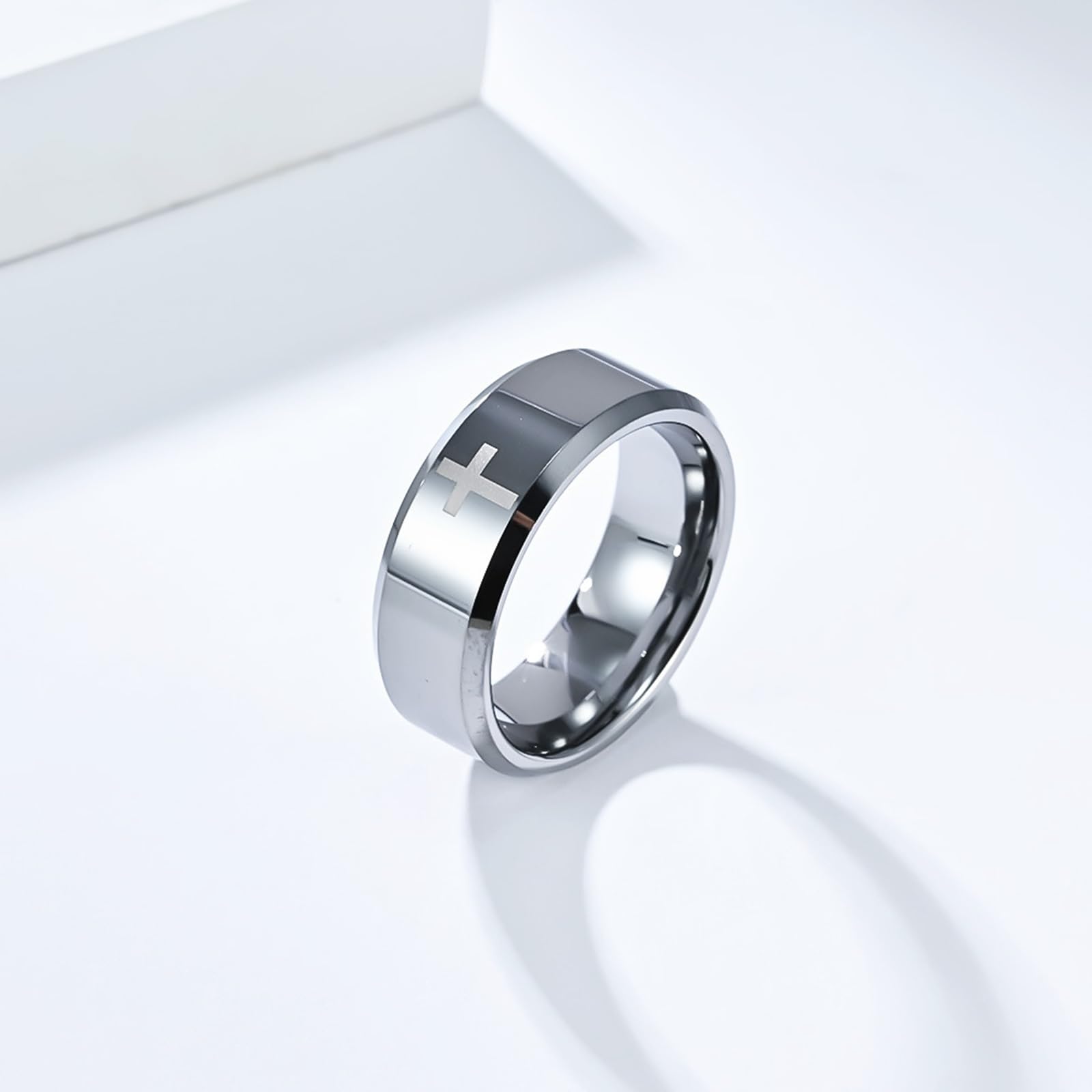 Obrączki ślubne z węglika wolframu dla kobiet mężczyzn, pierścionki rocznicowe dla kobiet mężczyzn 6 mm/8 mm szerokości polerowany krzyż pierścionek