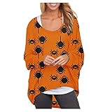 Langarm T-Shirt Halloween Damen Oberteil mit Geister Print Lässiges Schulterfreies Zuckerdekor Mädchen Deko Draußen Hexe Halloween Kostüm Mädchen Gruselig