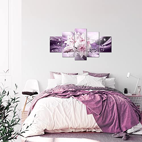 Tableau fleurs violettes en 5 parties pour deco de chambre