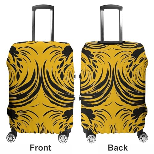 Travel Luggage Cover Elastic Suitcase Protector Anti-Scratch Washable Mustard Yellow And Black Luggage Sleeve Tsa Approved Carry on Covers Baggage Cover Fits 18-32 Inch Luggages3