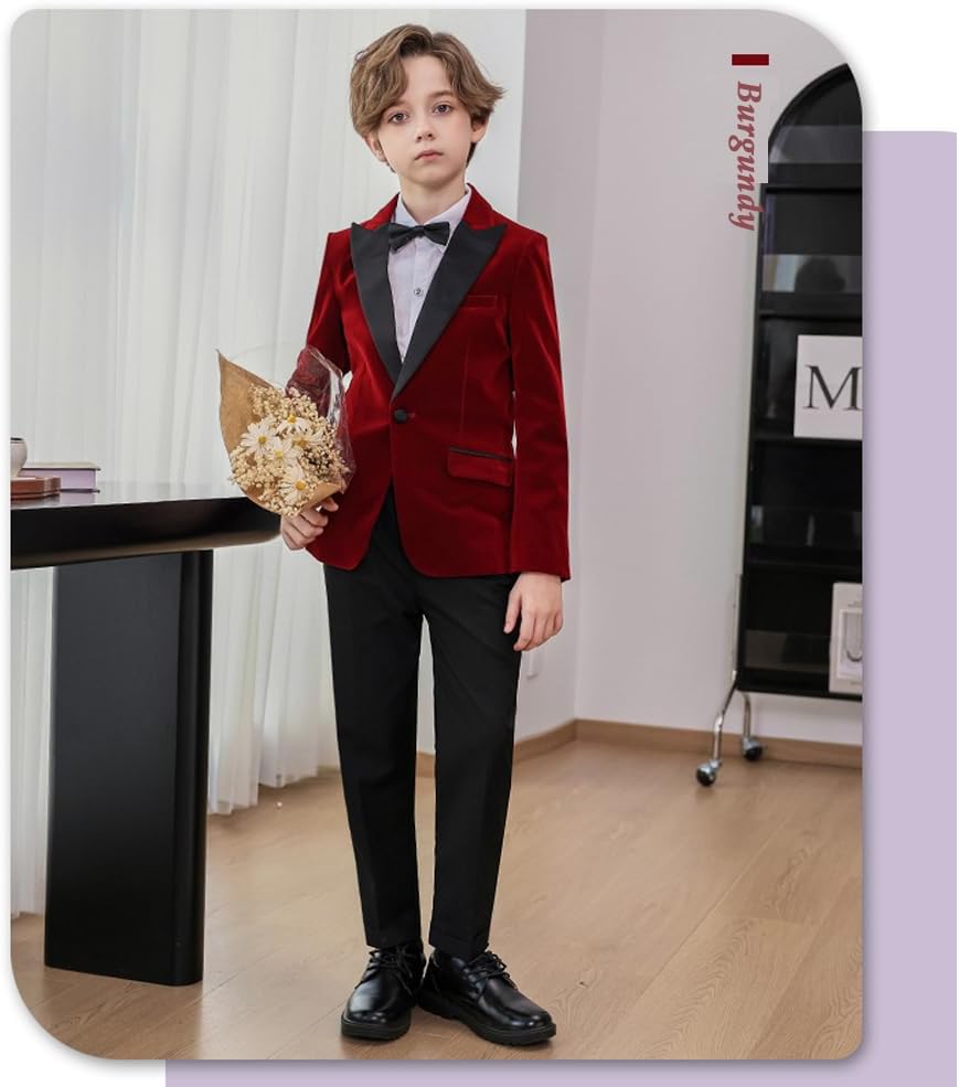 Velvet Boys Suit for Wedding Peak Lapel Flap Pocket Formal Boy Suit Pants Set