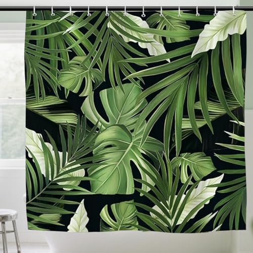 CZXCV Tropical Leaves Shower Curtain 180x180cm Waterproof Mildew Mould Resistant Green Palm Leaf Plant Bathroom Curtain Polyester Fabric with 12 Hooks Botanical Jungle Rainforest Design