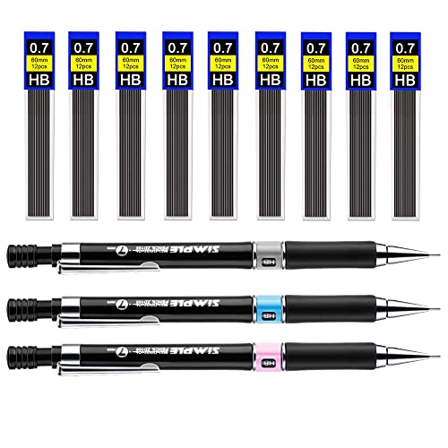 DOUSELLA 3 Stück Druckbleistift mit 10 Box Bleistiftminen 0.7 mm HB Minenbleistift Druckbleistift Minen Mechanische Stifte Set mit Graphitmine Feinminen Automatische Minenstift für Schule Büro Kunst