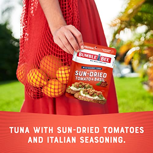 Image of Bumble Bee Sun-Dried Tomato & Basil Seasoned Tuna, 2.5 oz Pouches (Pack of 12) - Ready to Eat - Wild Caught Tuna Packet - 15g Protein per Serving - Gluten Free