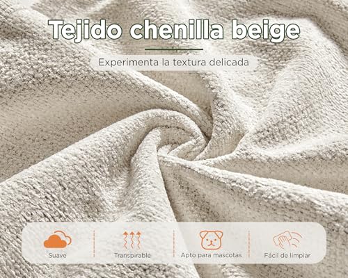 LUXOAK 220 cm Sofa, 59 cm Tiefe Sitzfläche, 3-Sitzer Couch mit Breiten Armlehnen, einfach zu montierendes Sofa für Wohnzimmer, Schlafzimmer oder Spielzimmer, Beige Chenille – Bild 7