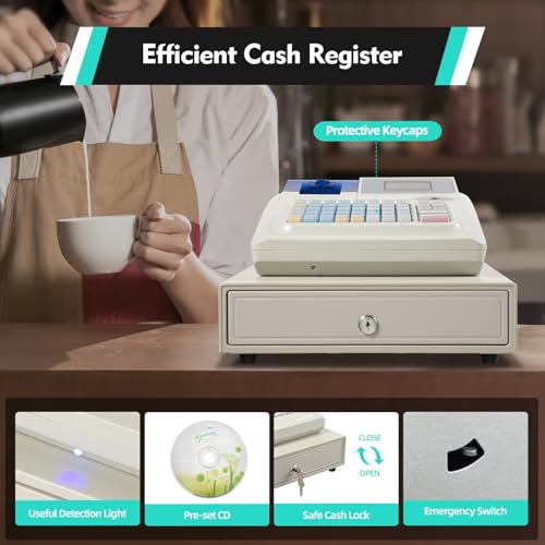 Image of Cash Register with Dual Display, Thermal Printing POS System for Retail Store, 1000 PLU Lookups 200 Dept 50 Clerks, Reporting Function Cash & Coin Drawer, Removable Slot & Anti-Slip Feet (B0GC412D62)