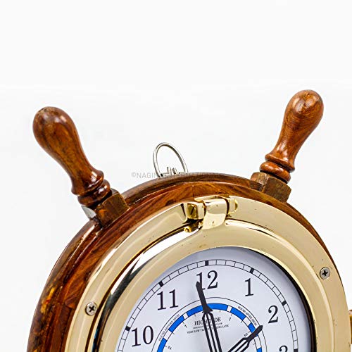 14" Authentic Nautical Time Tide Clock Porthole Ship Wheel | Navy Pirate's Gift & Decor | Nagina #TOP5