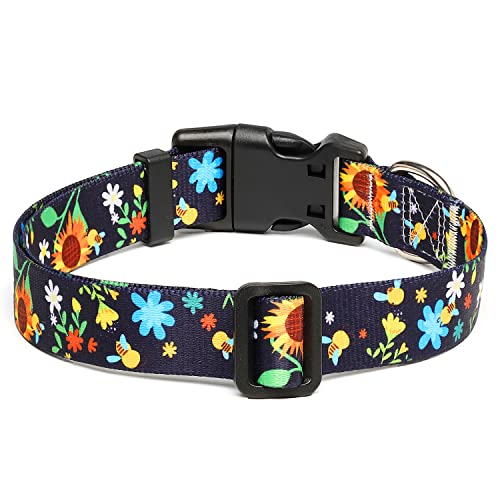 Mercano Adjustable Dog Collar - Special Design Patterns, Soft Nylon Comfortable Durable Pet Collar For Small Medium Large Dogs (S, Sunflower) #TOP1