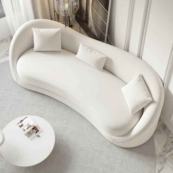 Modern Style Living Room Interior Curved Lounge Chair 2-Piece Sofa (Dusky White, Velvet)-image-40